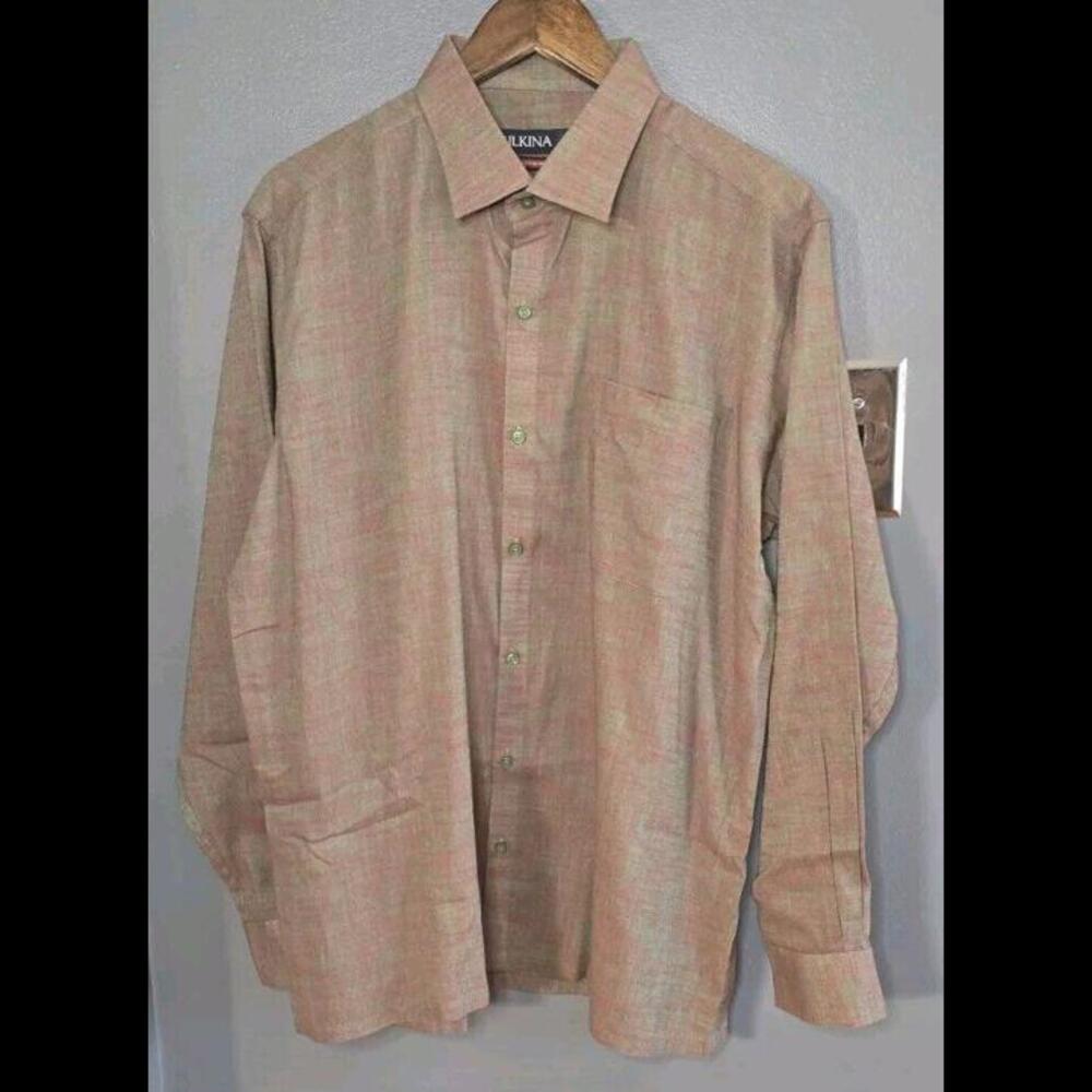 SILKINA Men's Button Up Shirt Red Green Cotton Rich 42CM Long Sleeve